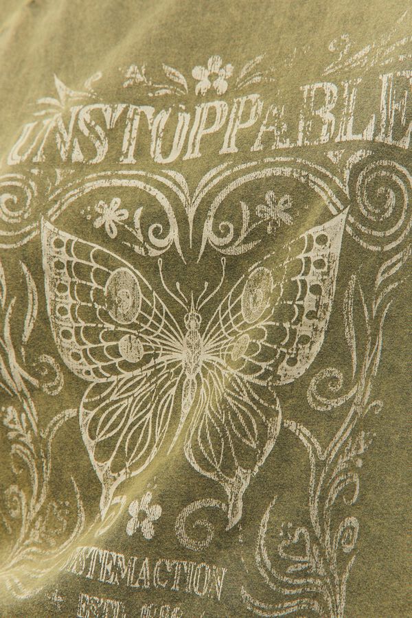 Systemaction Camiseta con print de mariposa kaki