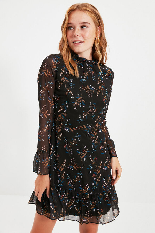Trendyol Vestido corto de cuello alto negro