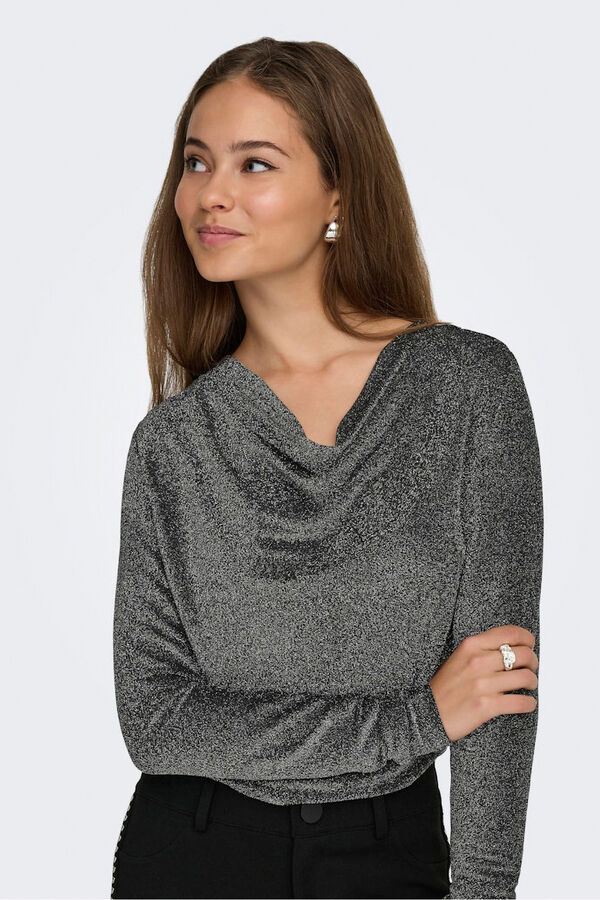 Only Top drapeado com glitter cinzento