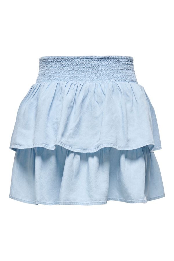 Only Saia curta com folhos em tencel azul