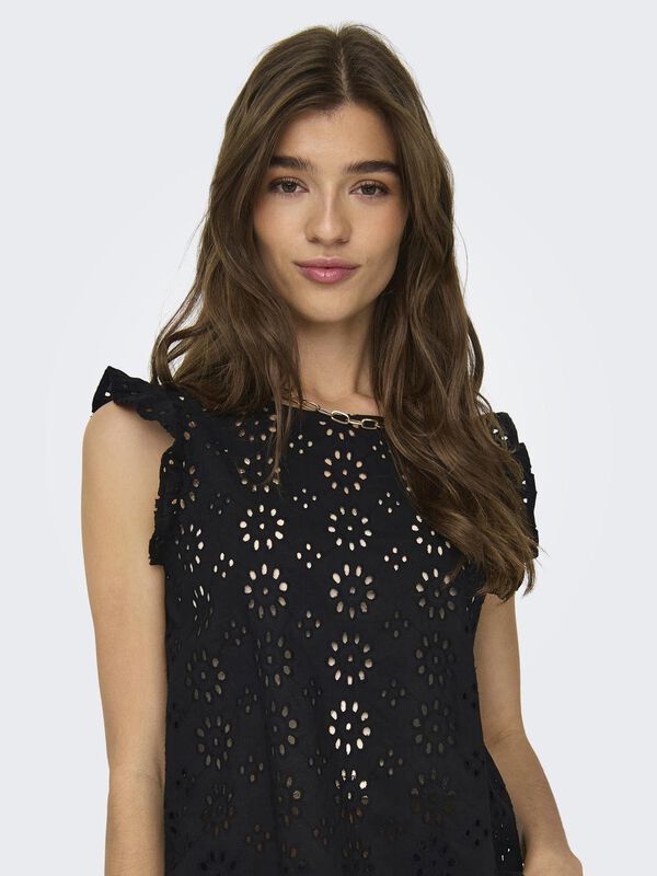JDY Blusa manga corta bordado negro