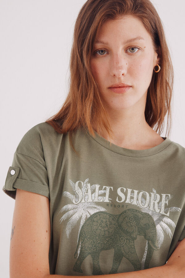 Springfield Camiseta gr&aacute;fica manga bot&oacute;n verde