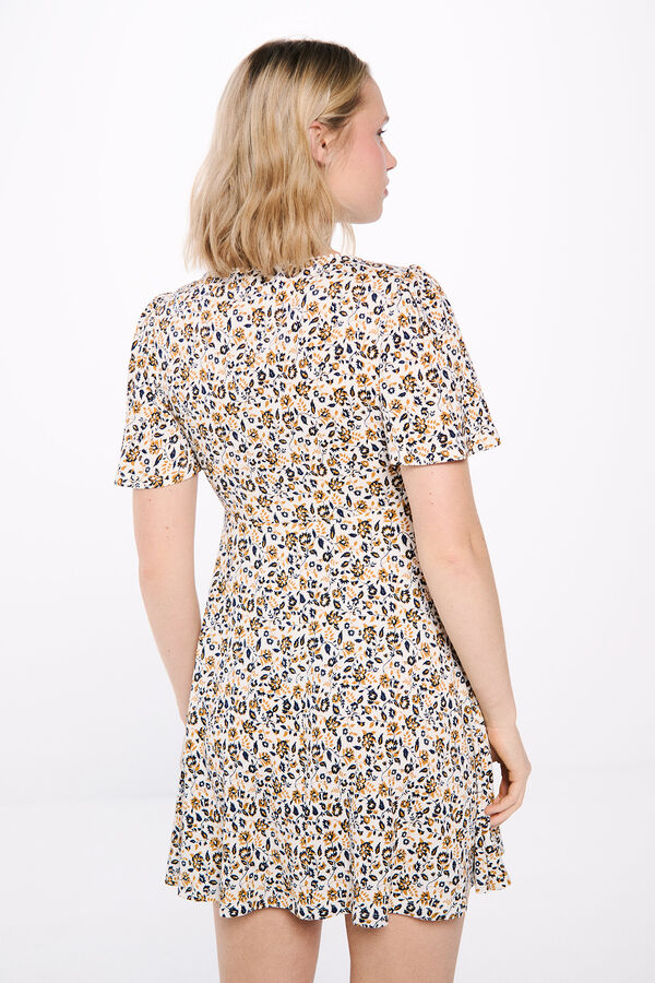 Springfield Vestido corto lazo borlas estampado beige