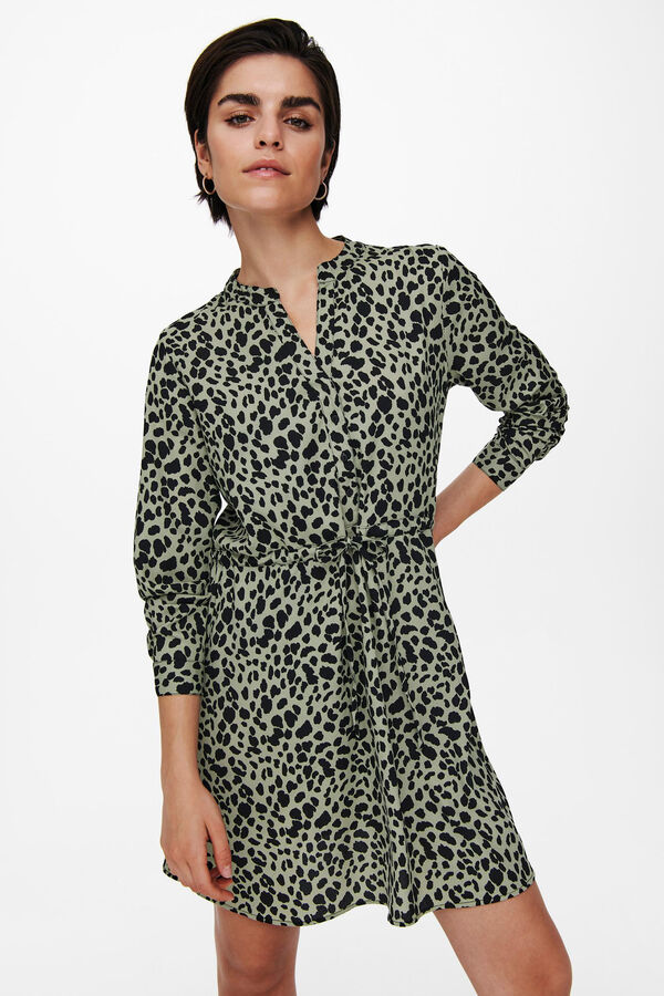 Only Vestido camisa curto estampado verde