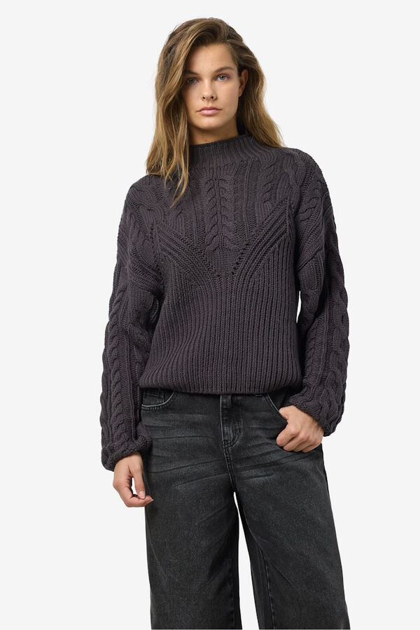 Noisy May Su&eacute;ter Perkins com mangas tran&ccedil;adas cinzento