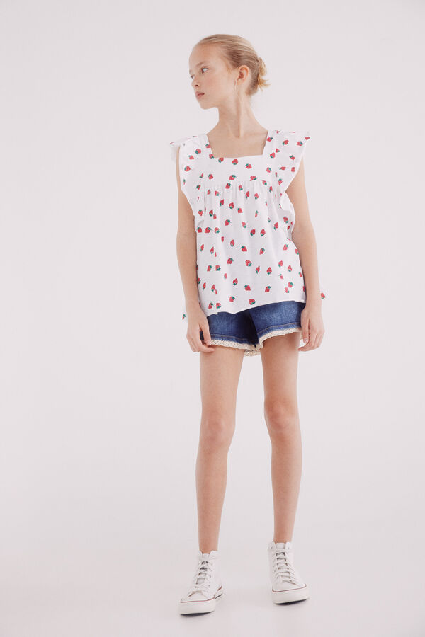 Springfield Kids Camiseta da menina morango branco