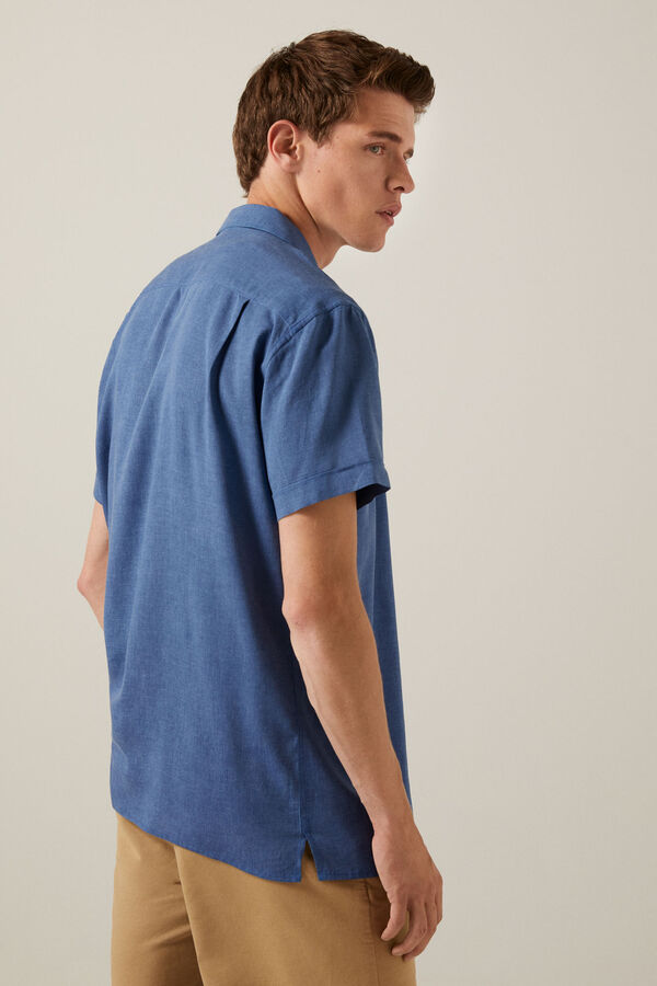Springfield Camisa manga curta bowling cor azul indigo