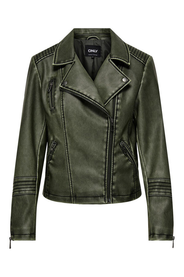 Only Cazadora biker de polipiel efecto envejecido verde