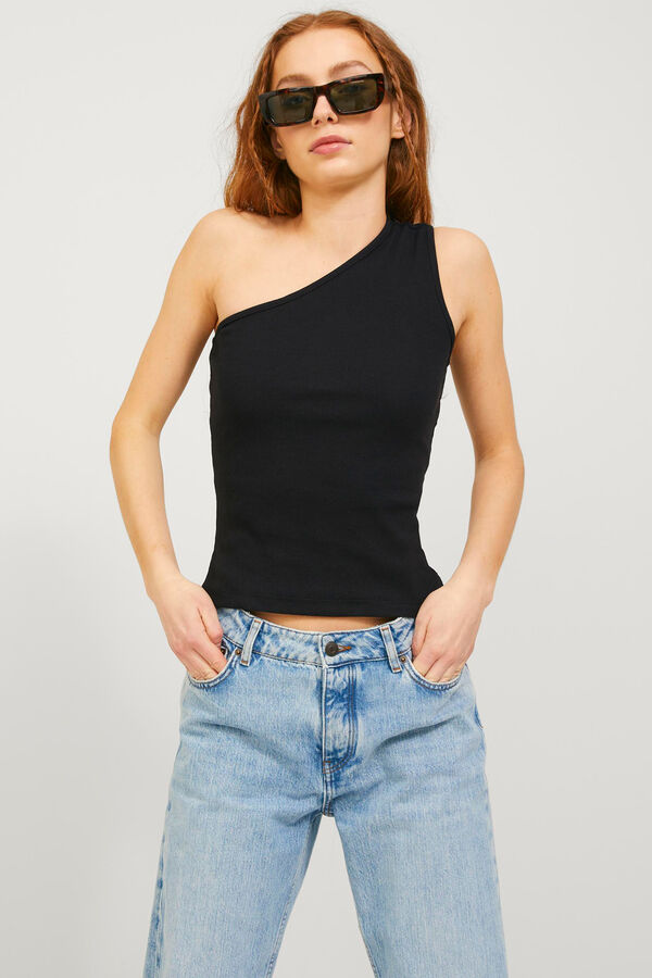 Jack & Jones Top rib assim&eacute;trico de mulher preto
