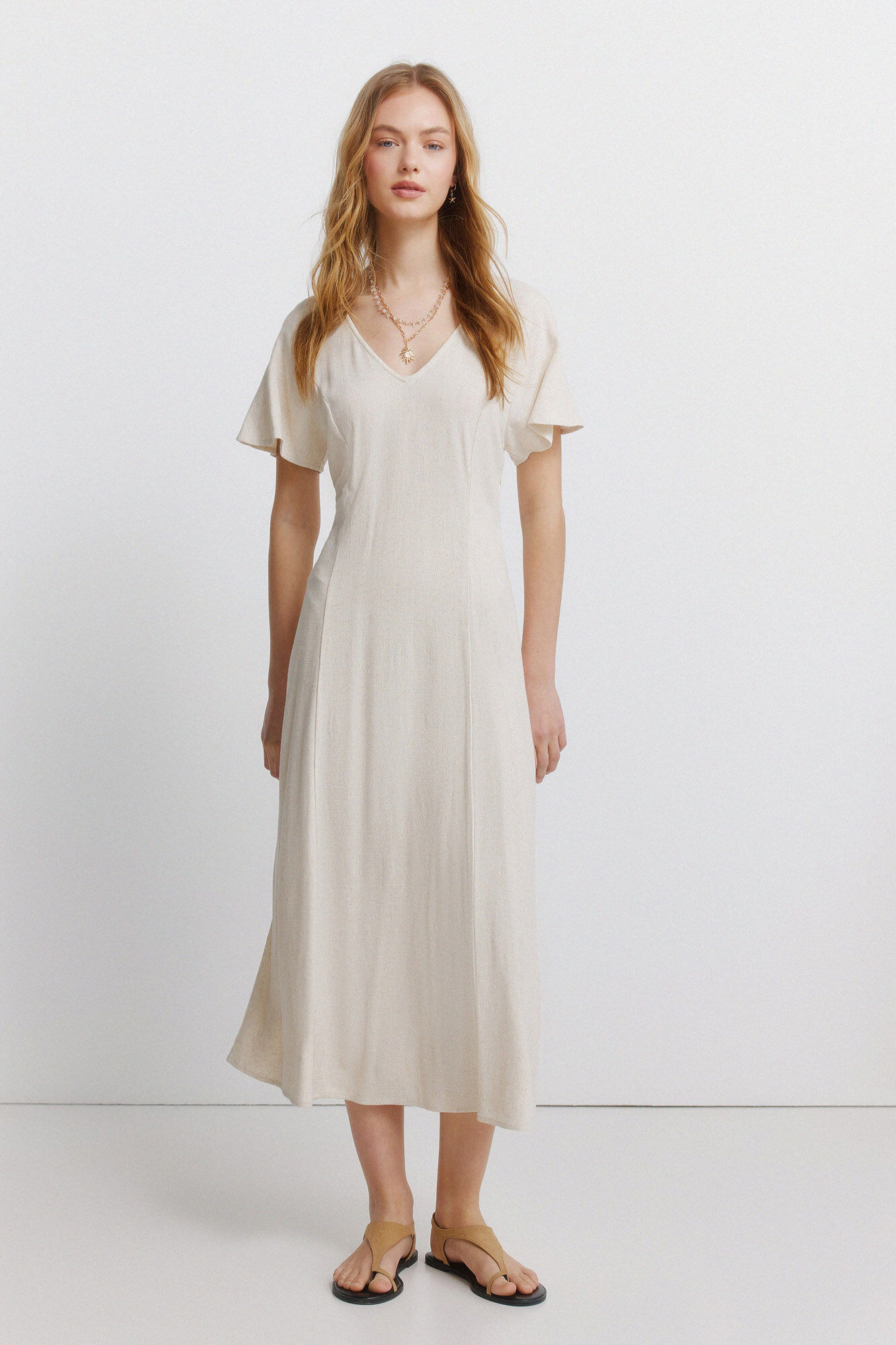 Springfield Vestido midi lino cruzado espalda