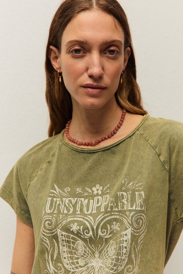 Systemaction Camiseta con print de mariposa kaki
