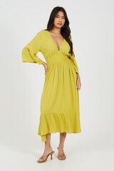 Brave Soul Vestido largo con detalle fruncido amarillo