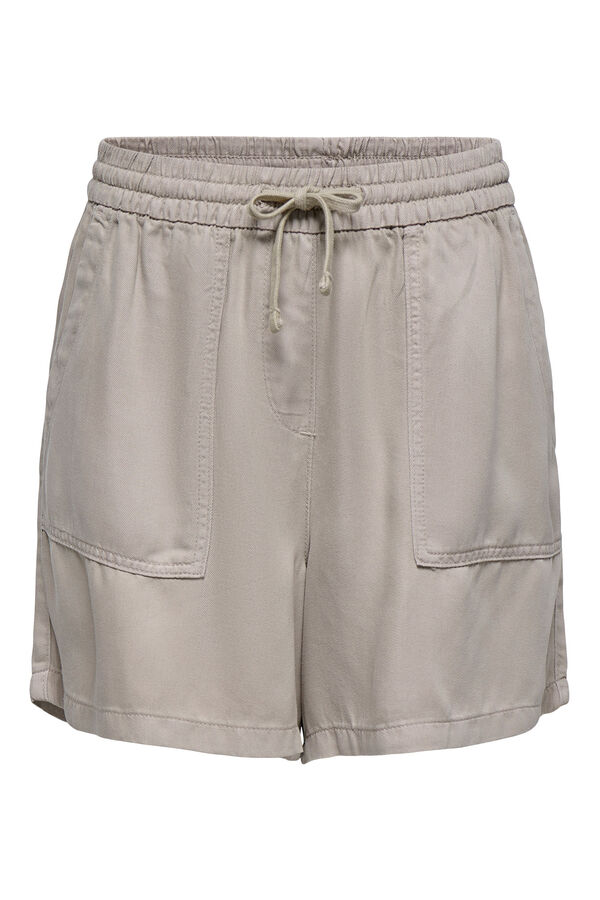 Only Shorts de cintura alta el&aacute;stica con lazada tostado