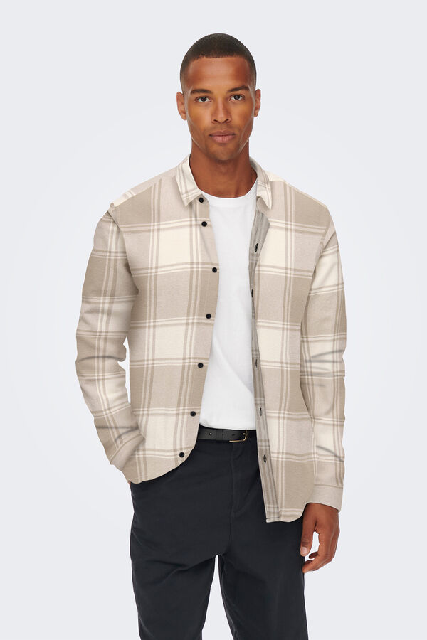 Only & Sons Camisa estampado cuadros beige