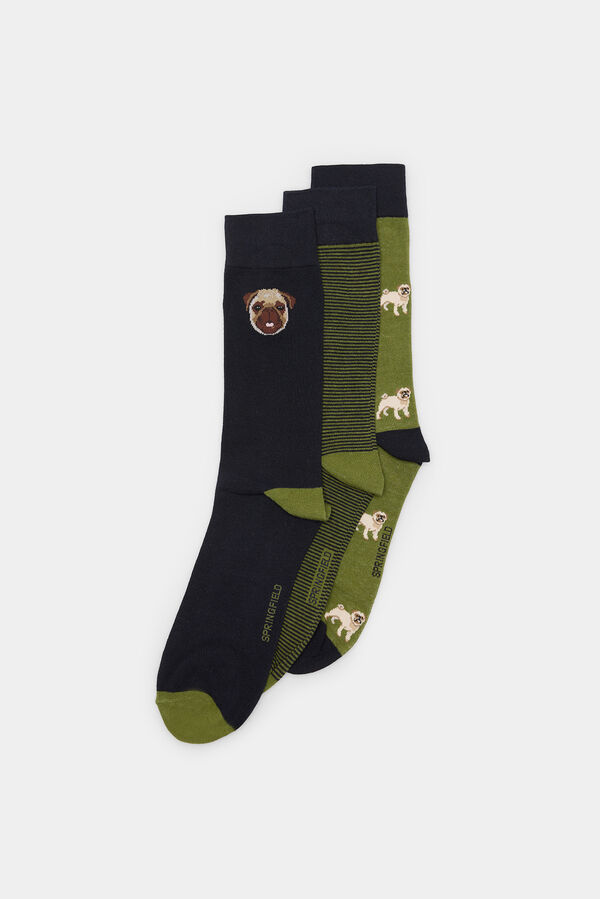 Springfield Pack 3 calcetines perro carlino verde
