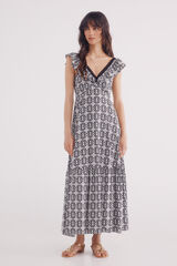 Springfield Vestido midi escote volante lace negro