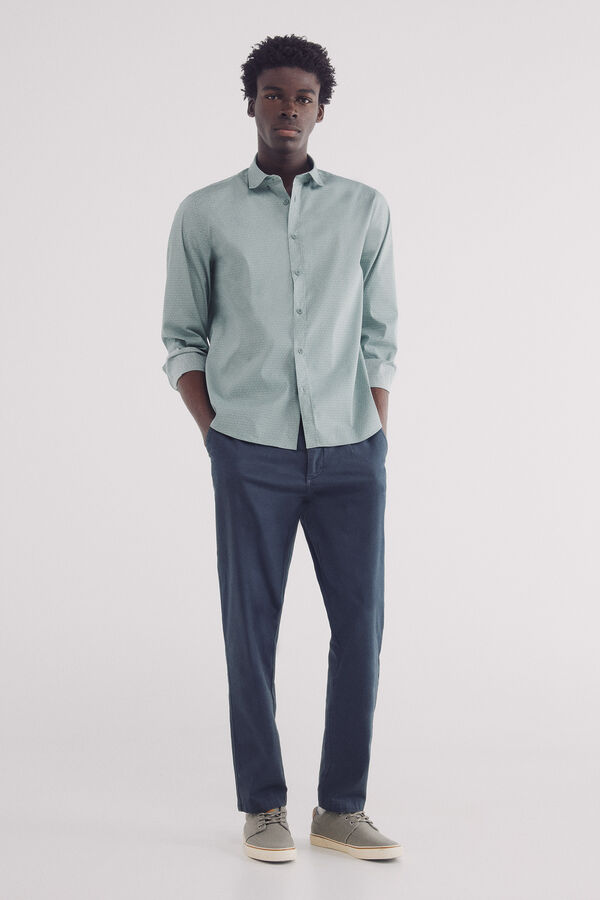 Springfield Camisa popel&iacute;n micro print easy care verde