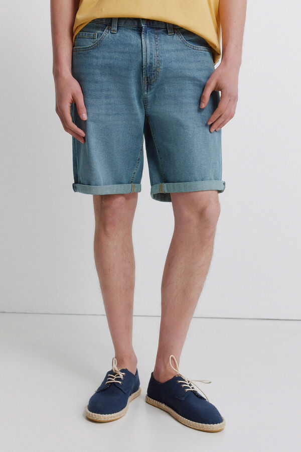 Springfield Bermuda vaquera b&aacute;sica sobretintada slim fit azul