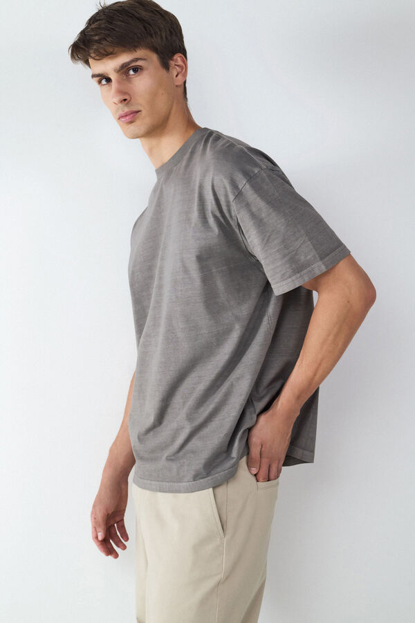 Balmohk Camiseta de manga curta relaxada com efeito lavado cinzento