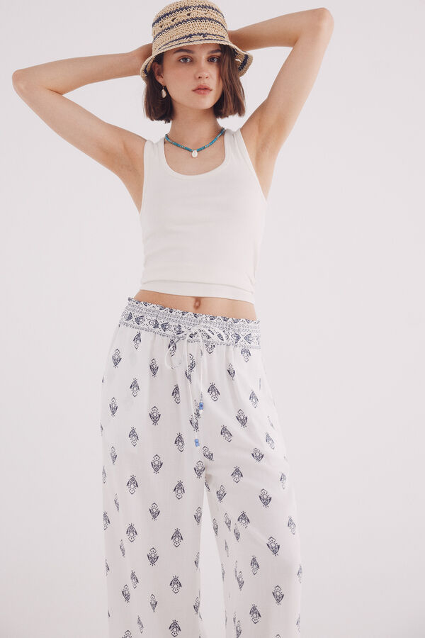 Springfield Calças largas estampadas castanho