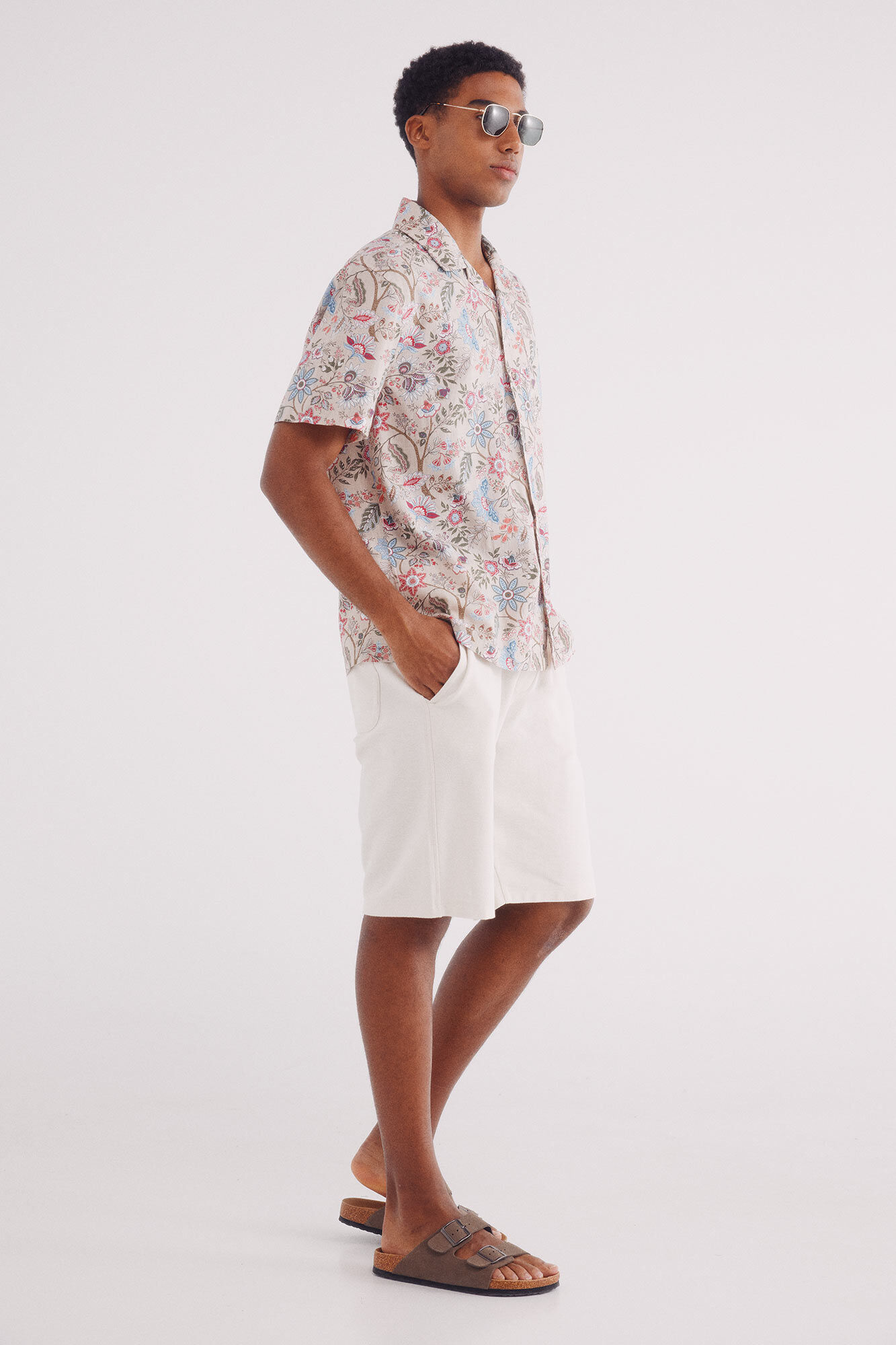 Springfield Camisa de boliche com estampado de flores de manga curta