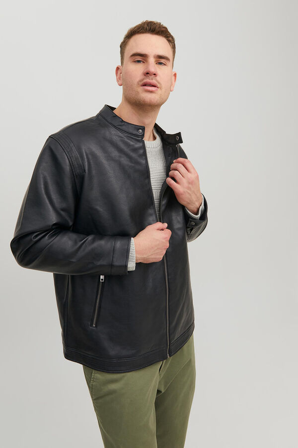 Jack & Jones PLUS Casaco biker efeito pele PLUS preto