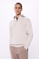 Springfield Suéter fashion com gola com fecho-éclair cru