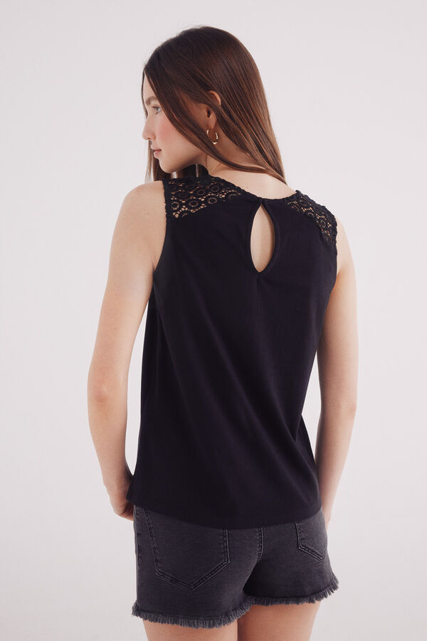 Springfield Camiseta de crochet com ombros preto