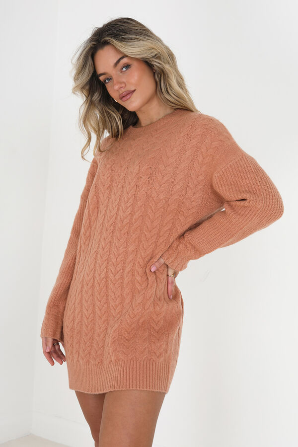 Brave Soul Vestido de punto con ochos beige