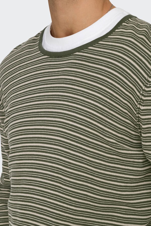 Only & Sons Su&eacute;ter masculino com gola redonda e regular fit cinzento