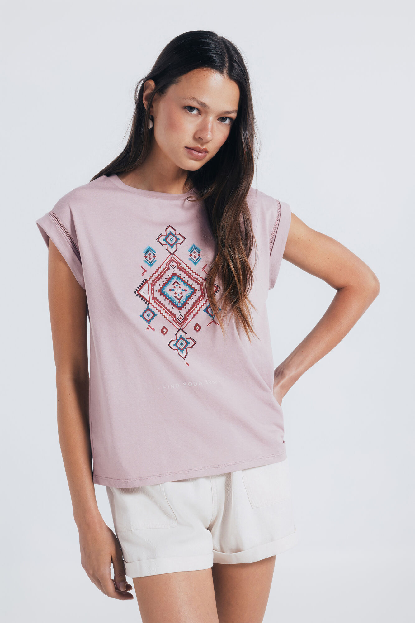 Springfield Camiseta gr&aacute;fica &eacute;tnica mangas lace