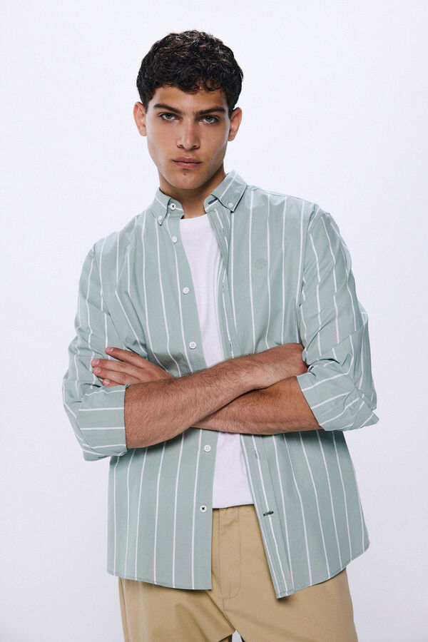 Springfield Camisa popel&iacute;n rayas verde