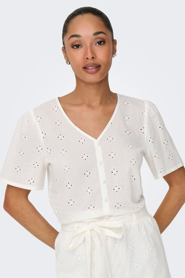 JDY Blusa manga curta bordada branco