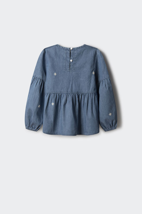 Springfield Kids Blusa denim bordada de menina azul
