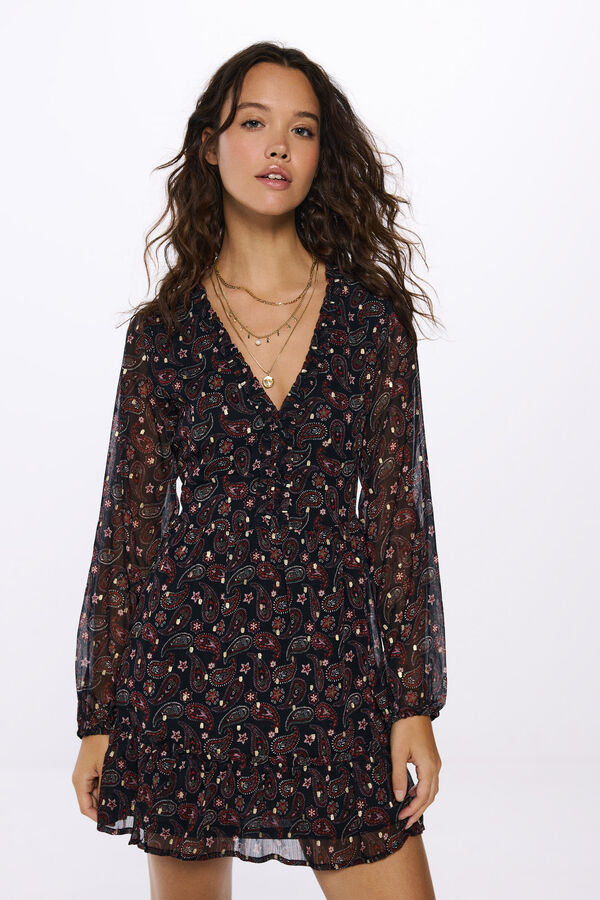 Springfield Vestido curto fluido estampado preto
