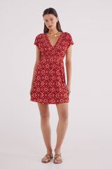Springfield Vestido corto estampado geom&eacute;trico rojo