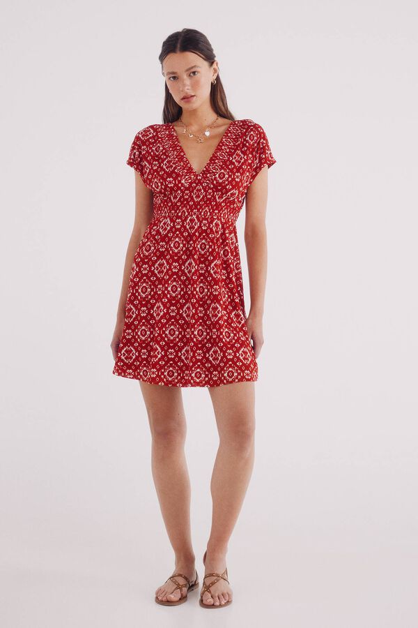 Springfield Vestido corto estampado geom&eacute;trico rojo