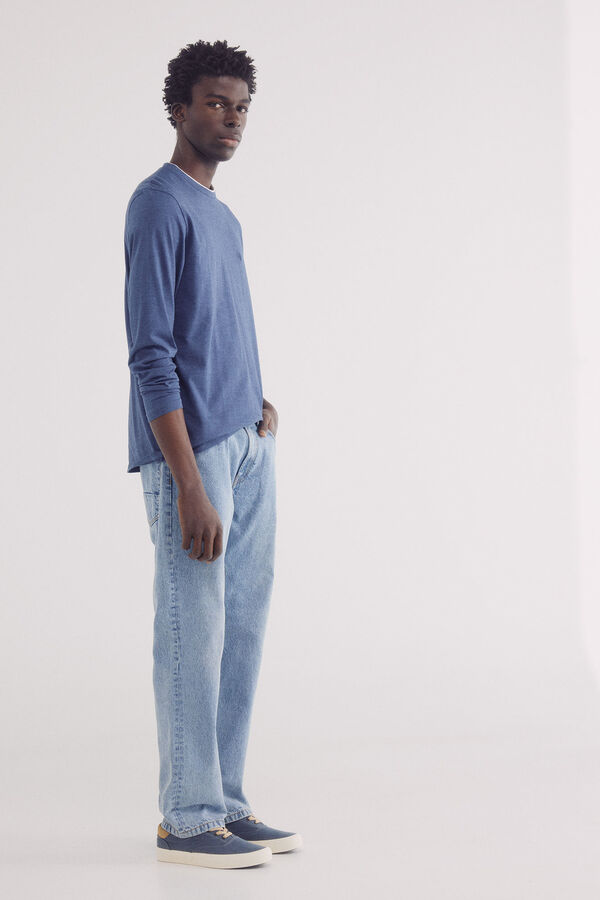 Springfield Camiseta manga comprida com microriscas duplas azul