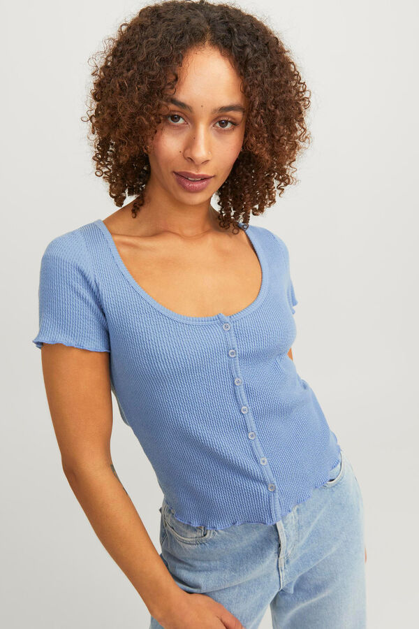Jack & Jones Top rib con botones azul