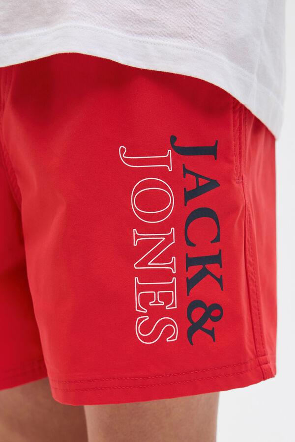 Jack & Jones Junior Shorts de banho com estampado de logo vermelho