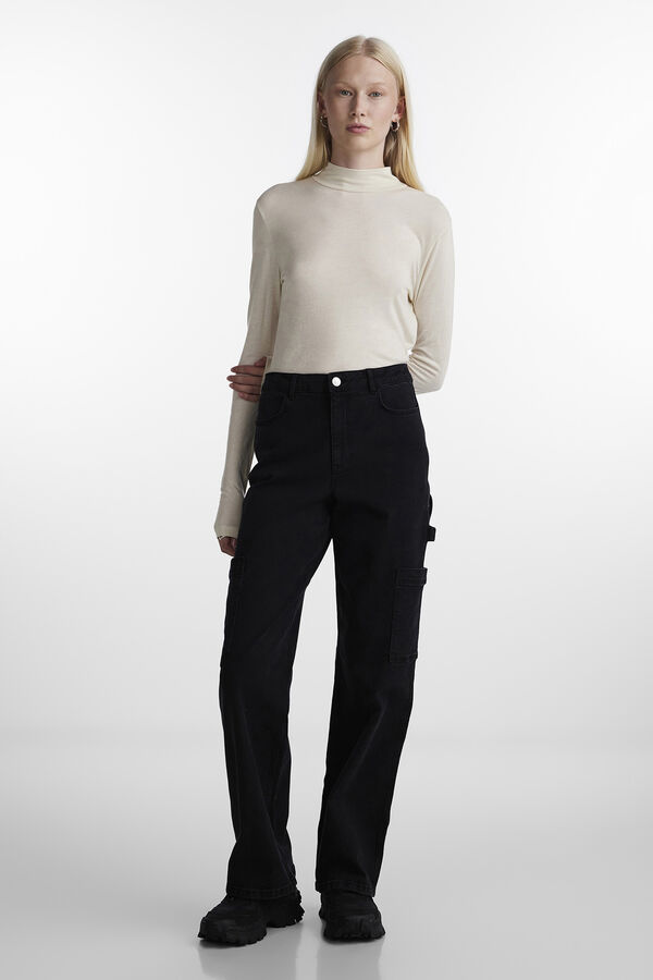 Pieces T-shirt b&aacute;sica em viscose cru