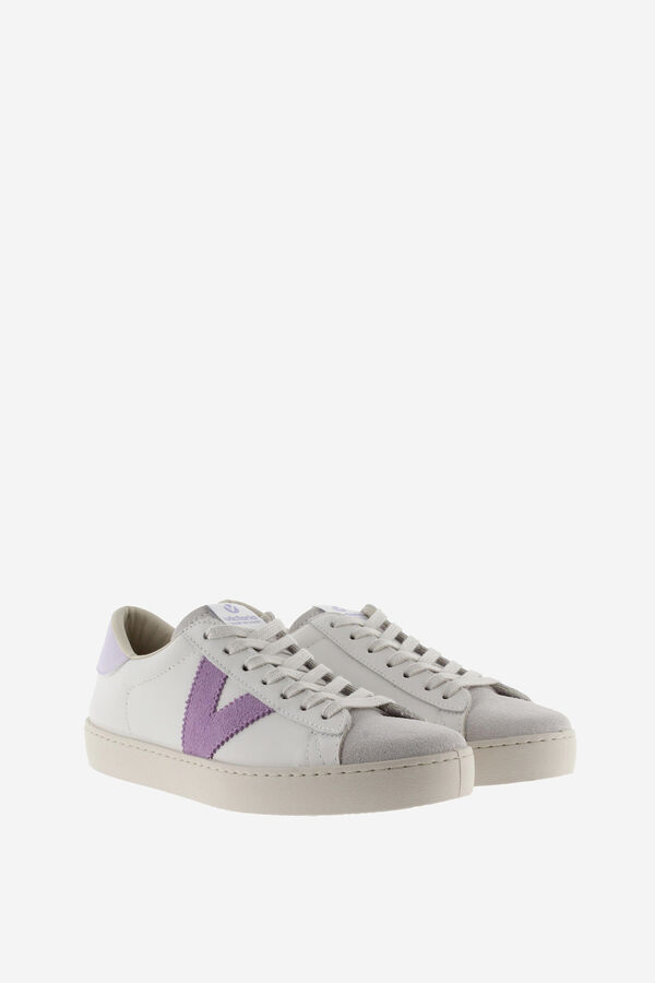 Victoria T&ecirc;nis Victoria Berlin de pele com pe&ccedil;as contrastantes e biqueira de croute rosa