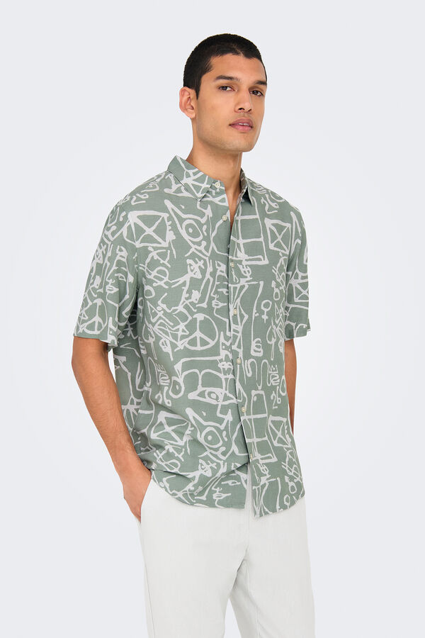 Only & Sons Camisa manga curta estampada verde