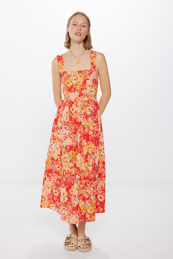 Springfield Vestido Midi Tirantes Cruce Espalda con Lino rojo