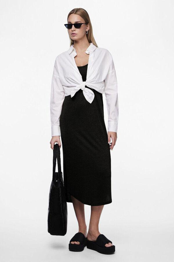 Pieces Vestido midi fluido com lurex preto