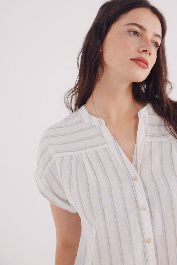 Springfield Blusa de decote linho com decote em V cru