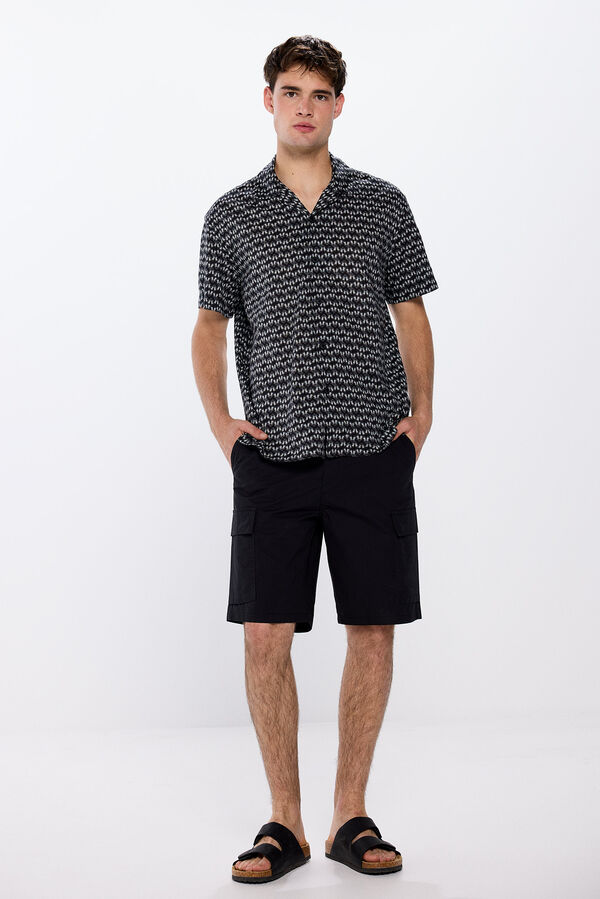 Springfield Camisa manga corta estampada viscosa negro