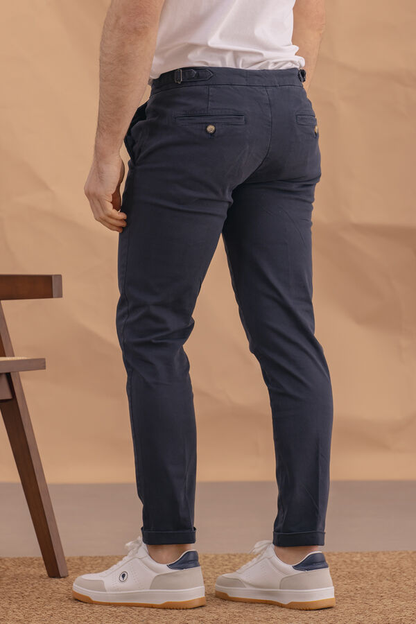 Celopman Chino Casual Slim Com Pin&ccedil;a Azul azul