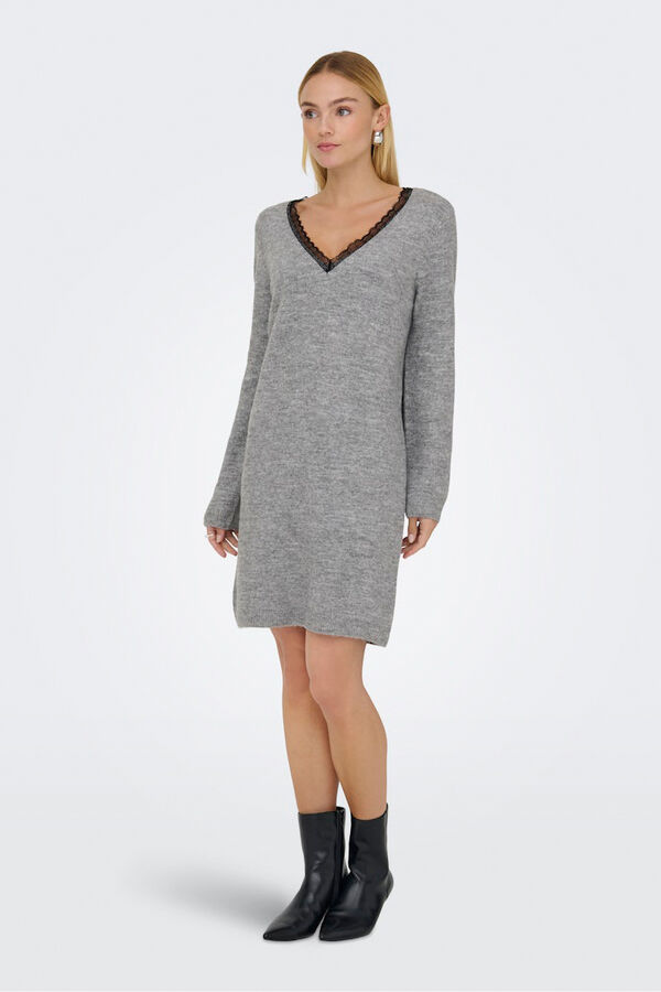 Only Vestido curto de malha revers&iacute;vel cinzento