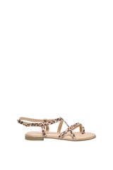 Only Shoes Sand&aacute;lia rasteira com tiras de animal print bege